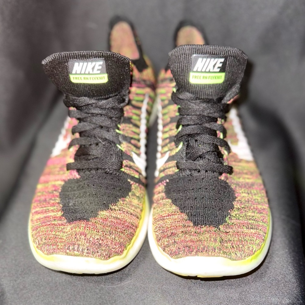 Nike Free RN Flyknit OC running shoes in a multicolor Flyknit material.